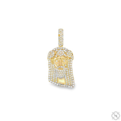 Small rose gold Jesus pendant with crown, encrusted with sparkling diamonds.