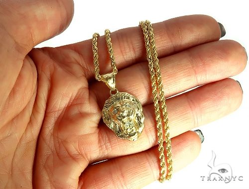 10K Gold TraxNYC Diamond Lion Pendant and Rope Chain Set, photo 6 of 8