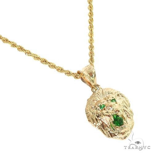 10K Emerald Lion Pendant & Rope Chain Set | TraxNYC
