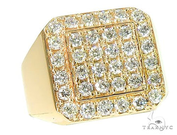 Heavy 10K yellow gold men's ring with square face and round diamonds