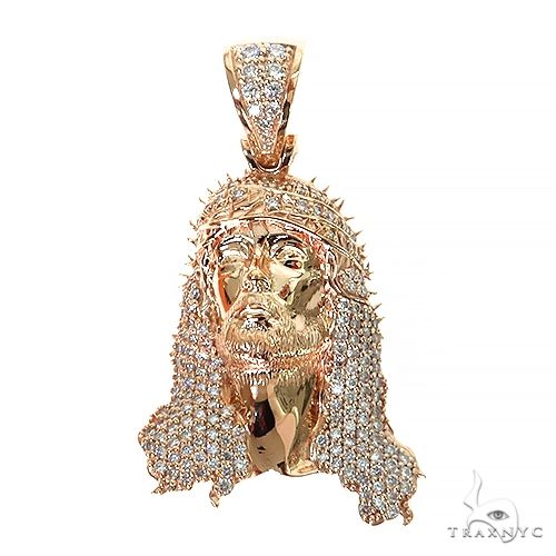 Rose gold Jesus head pendant with diamond accents and thorn crown detailing