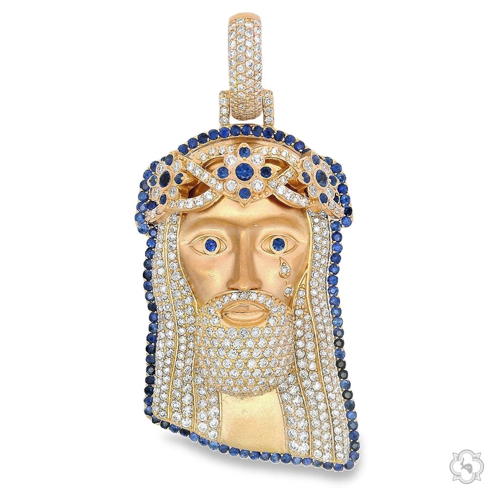 Sapphire & Diamond Crowned Jesus Pendant | TraxNYC