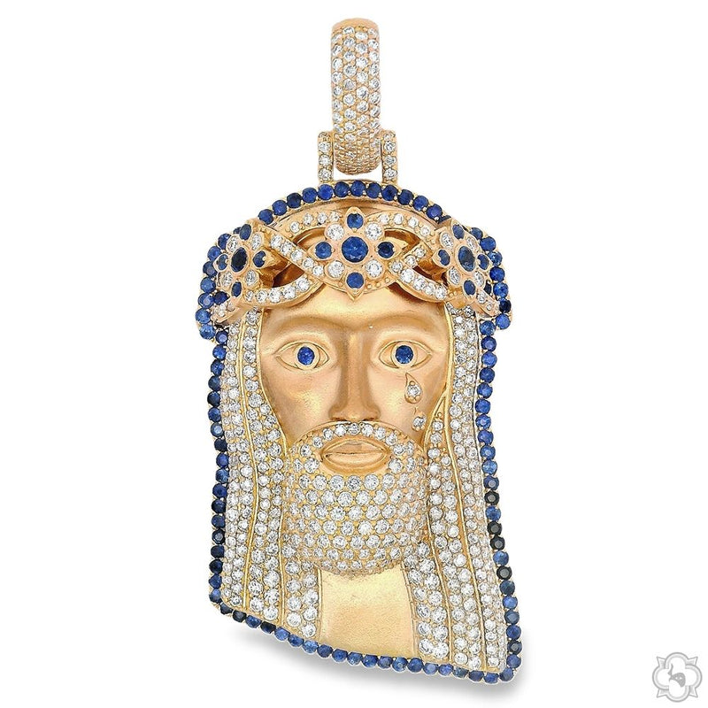TraxNYC Sapphire and Diamond Crowned Jesus Pendant  -Medium 70176 - Image 1