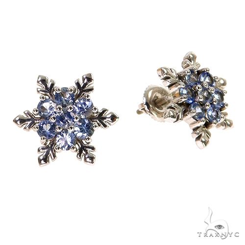 14K Gold TraxNYC Snowflake Sapphire Earrings, photo 2 of 4