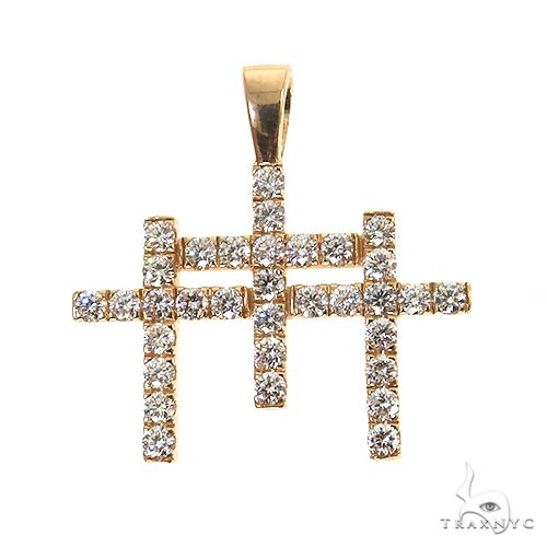 Yellow gold triple cross pendant with round diamonds in a custom men's design