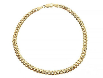 14k yellow gold Cuban link bracelet, 4.6mm wide, 8 inches, flat profile links on white background
