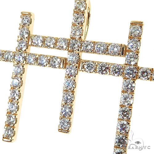 Yellow gold triple cross pendant with sparkling round diamonds, men's custom jewelry piece