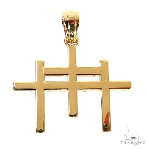 Yellow gold triple cross pendant with polished finish and simple geometric design