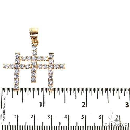 Yellow gold triple cross pendant with sparkling diamonds and polished finish, men's jewelry