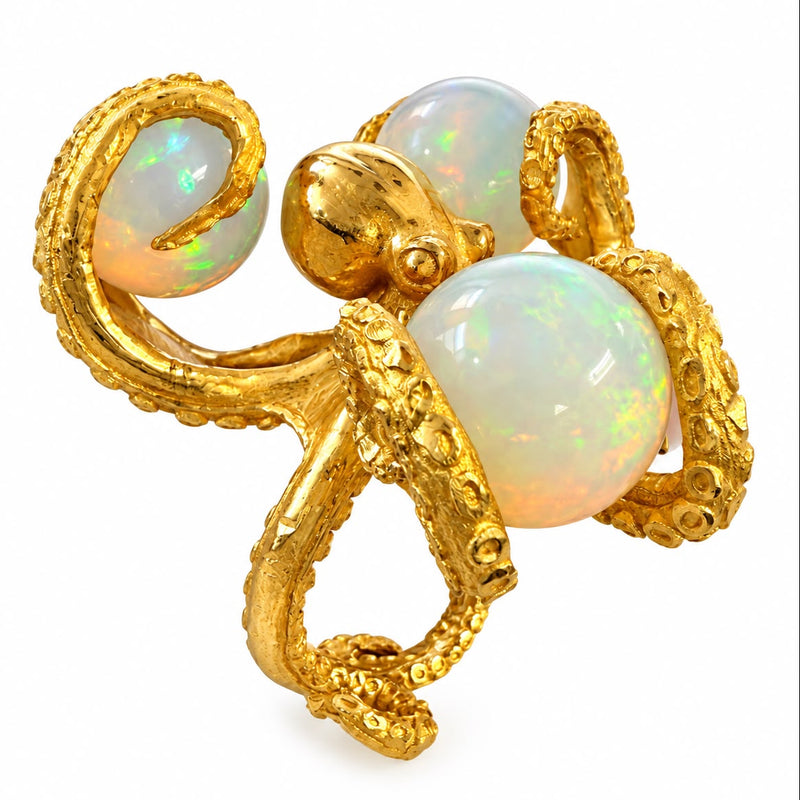 Traxmade 24K Gold Octopus Opal Orb Ring, view 3
