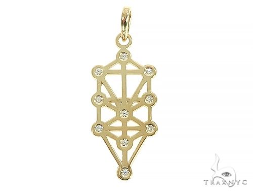 Tree of life diamond pendant in gold-tone metal – branching silhouette set with round diamonds, front view