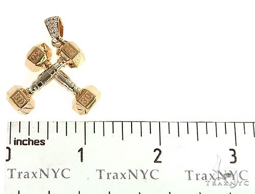 14K Two Tone Big Dumbbells Barbells Fitness Pendant, photo 6 of 7