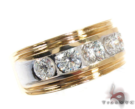 Two-tone yellow and white gold men's band with five large inlaid diamonds