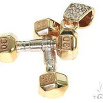 14K Two Tone Small Dumbbells Barbells Fitness Pendant 66107 - Image 4