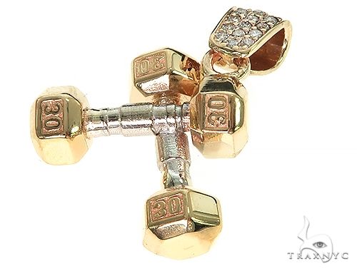 14K Two Tone Small Dumbbells Barbells Fitness Pendant, photo 4 of 7