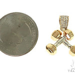 14K Two Tone Small Dumbbells Barbells Fitness Pendant 66107 - Image 5