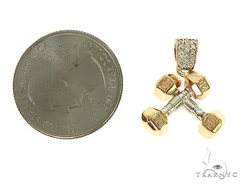 14K Two Tone Small Dumbbells Barbells Fitness Pendant, photo 5 of 7