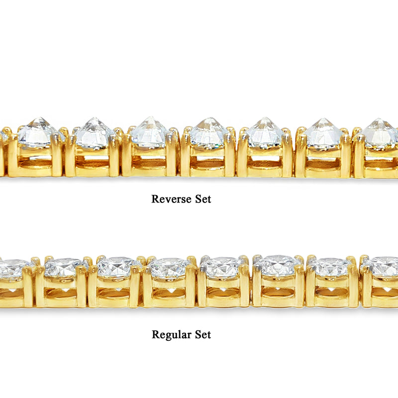 22-inch yellow gold tennis chain with round-cut 80 pointer diamonds.