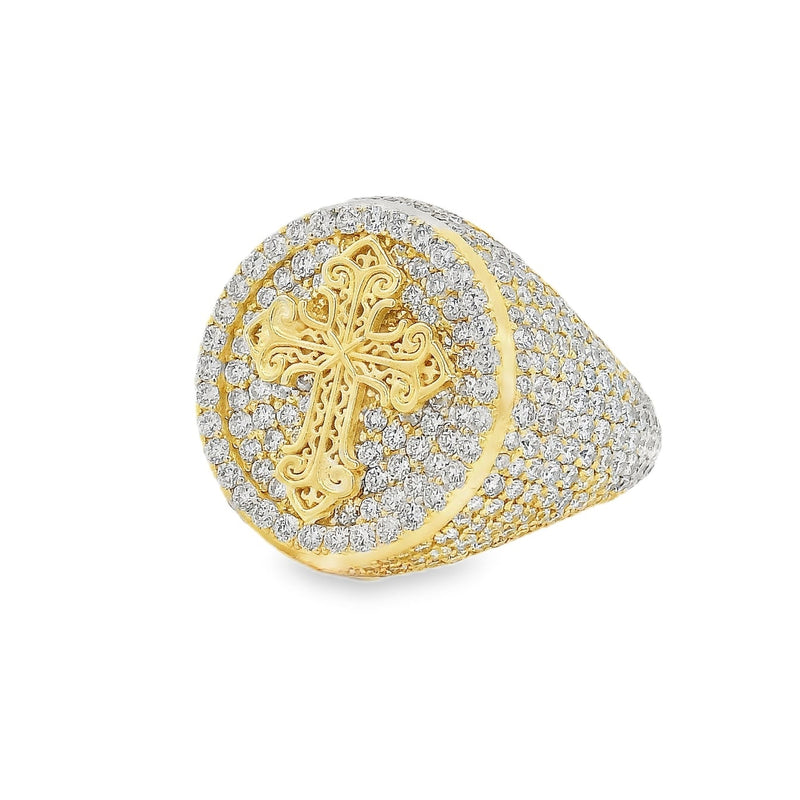 10K Gold Circular Cross Mens Ring Set With Lab Diamonds 70999