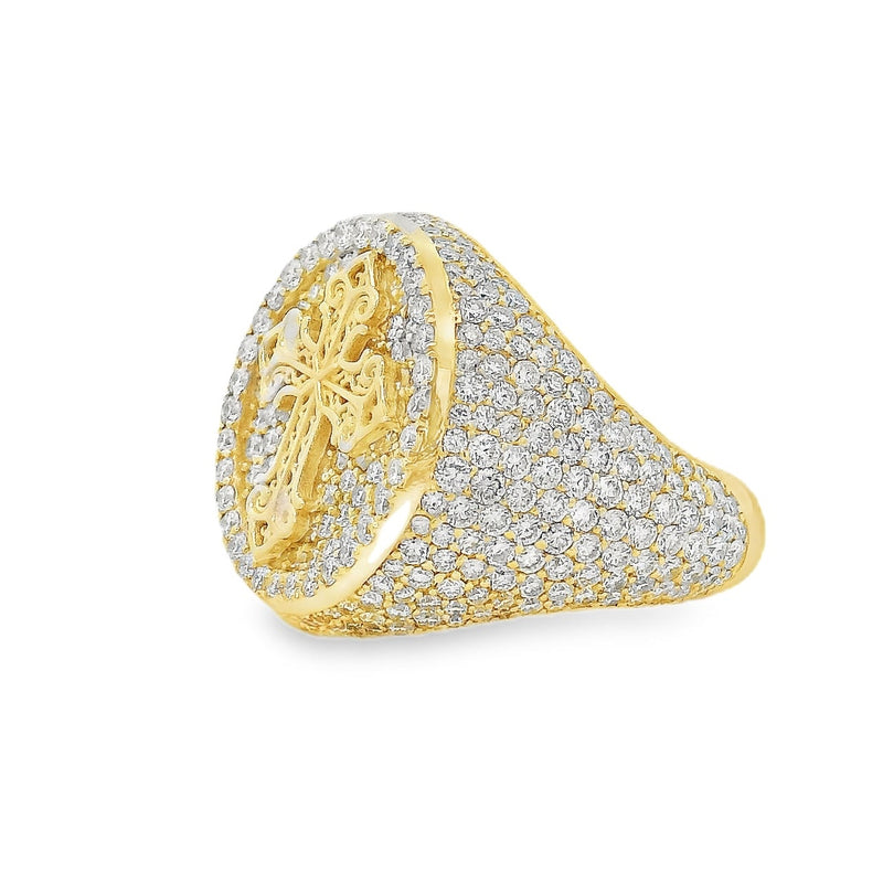 10K Gold Circular Cross Mens Ring Set With Lab Diamonds, view 6