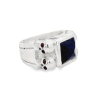Blue Lapis Silver Ring With Skulls And Red Sapphire 71004