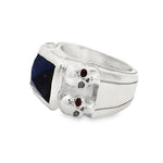 Blue Lapis Silver Ring With Skulls And Red Sapphire 71004