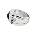 Blue Lapis Silver Ring With Skulls And Red Sapphire 71004