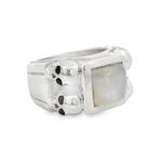 Moonstone Silver Ring With Skulls And Black Diamonds 71007