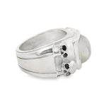 Moonstone Silver Ring With Skulls And Black Diamonds 71007