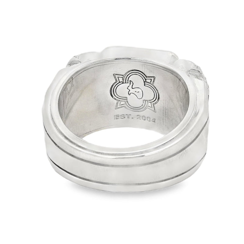 Moonstone Silver Ring With Skulls And Black Diamonds 71007