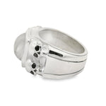 Moonstone Silver Ring With Skulls And Black Diamonds 71007