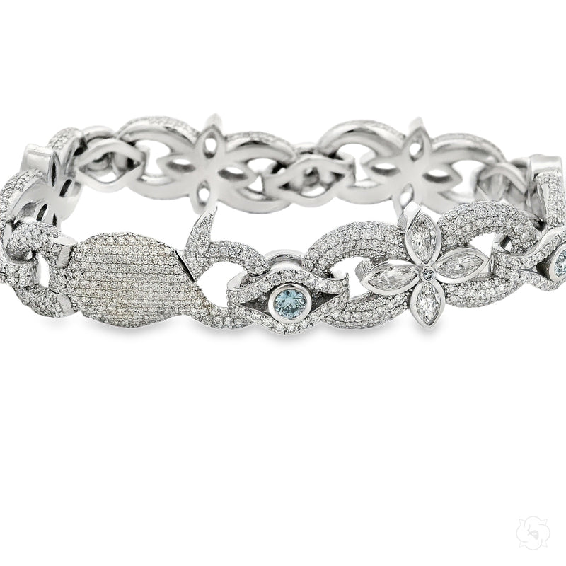 Marquise And Round White And Blue Diamond Bracelet 70996