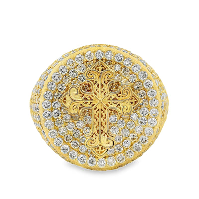 10K Gold Circular Cross Mens Ring Set With Lab Diamonds 70999