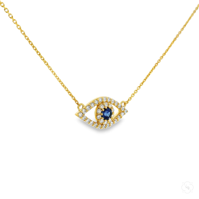 14K Gold Gemstone Evil Eye Necklace, photo 5 of 6