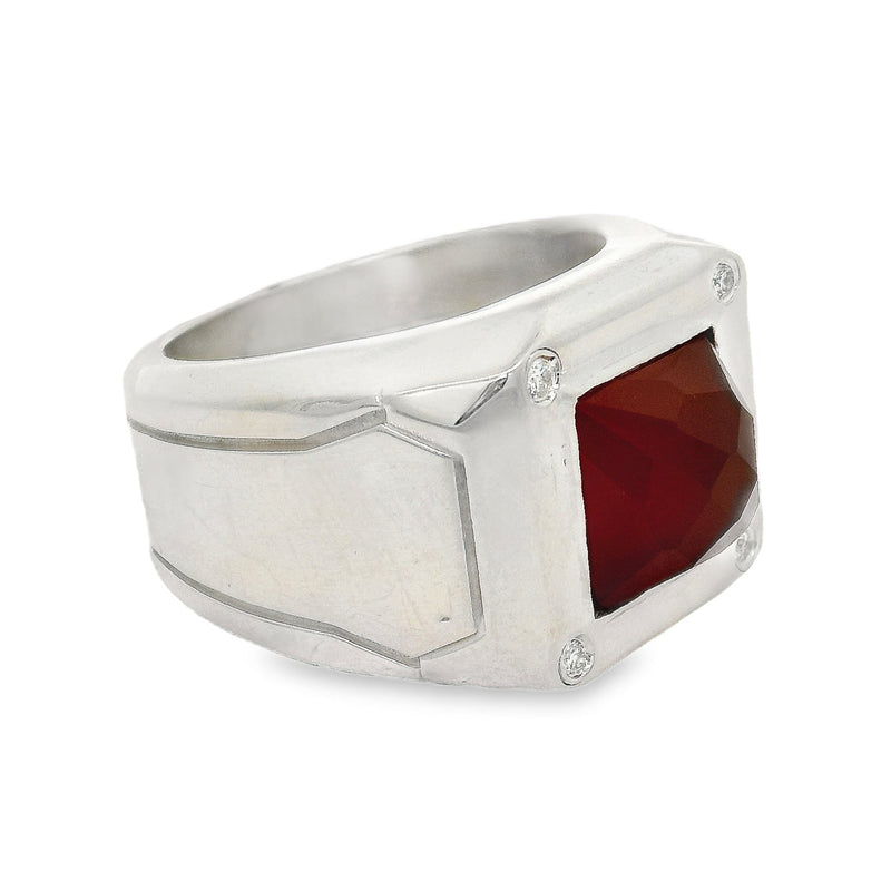 Carnelian Silver Ring With Natural Diamonds 71024
