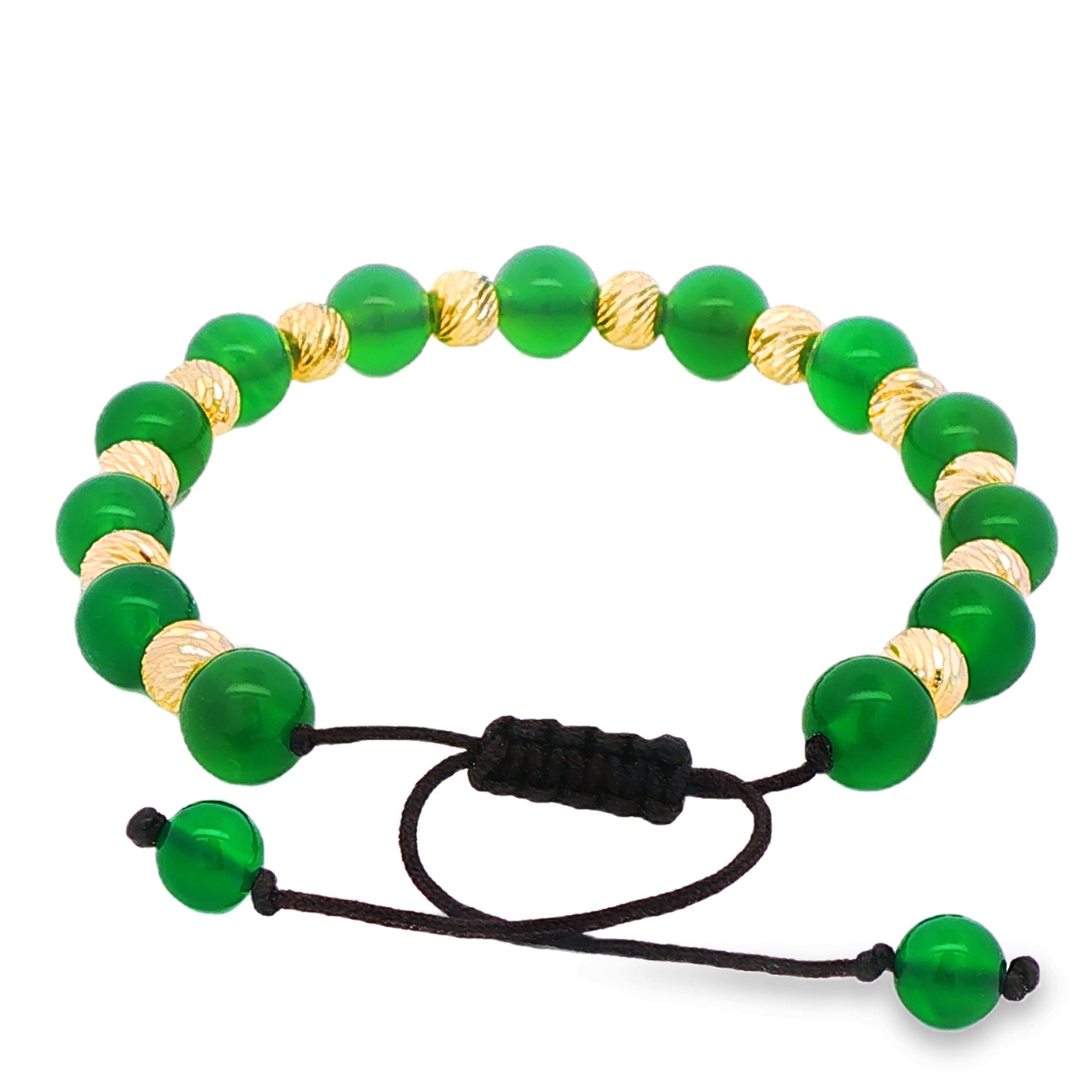 Smart Bracelet スマートブレスレット グリーン Green Agate & Gold Bead Adjustable Bracelet 71068 | TraxNYC