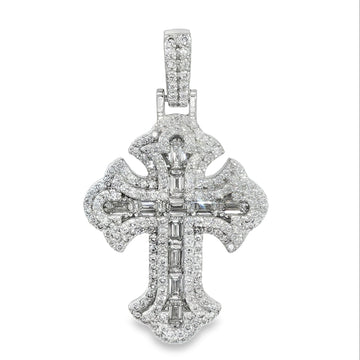 Emerald Cut Diamond Cross Pendant in 14K gold