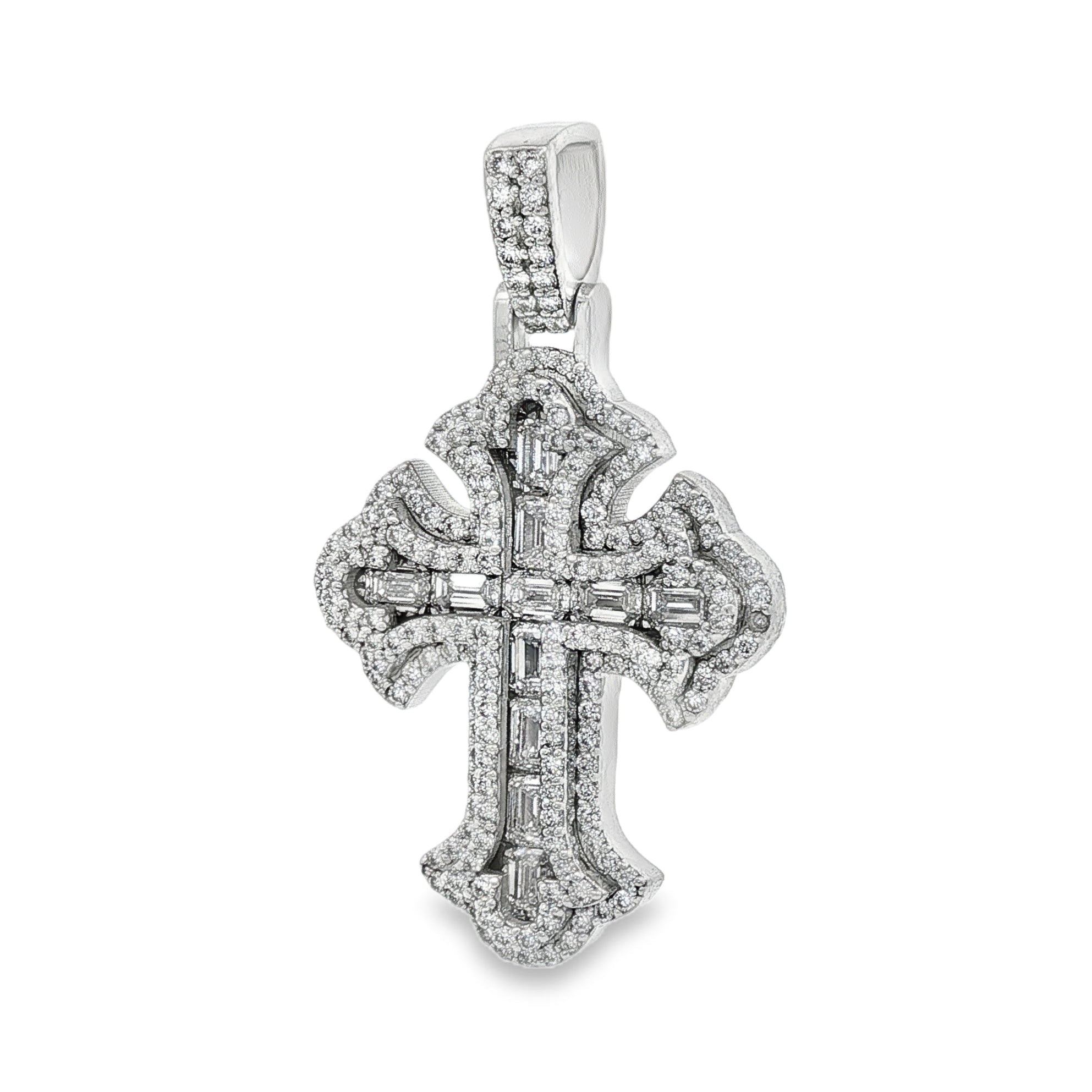 Emerald Cut Diamond Cross Pendant 68542 | TraxNYC