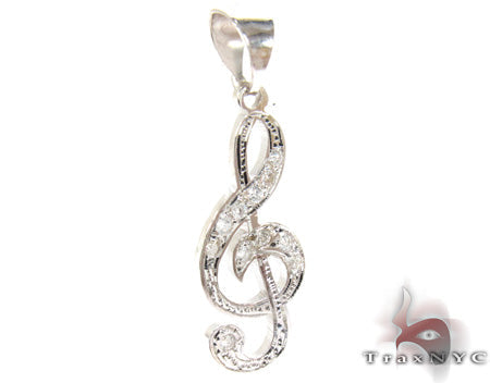White gold treble clef pendant with embedded sparkling diamonds, unisex design