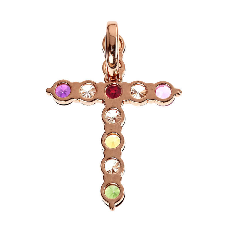 14K Gold Fruit Loop Diamond Sapphire Cross Pendant, photo 4 of 6
