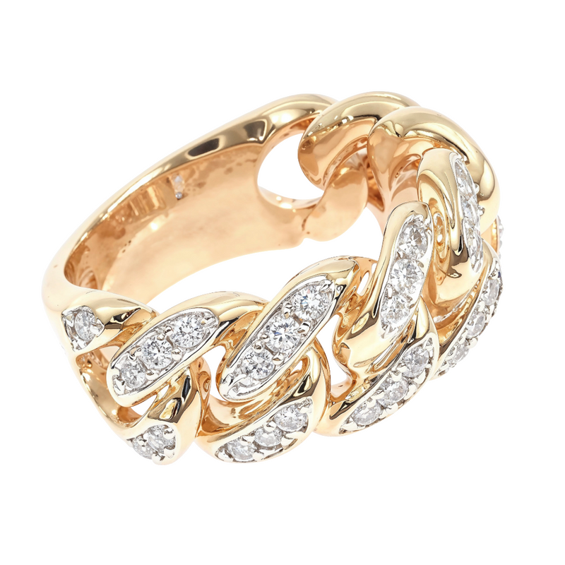 14k Yellow Gold 10mm Diamond Miami Cuban Ring 65017