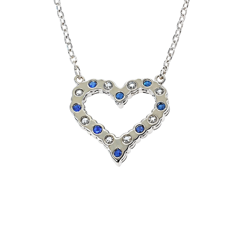 14K Gold Blue Sapphire Diamond Heart Necklace, photo 4 of 5