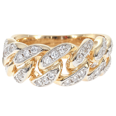 14k Yellow Gold 10mm Diamond Miami Cuban Ring 65017