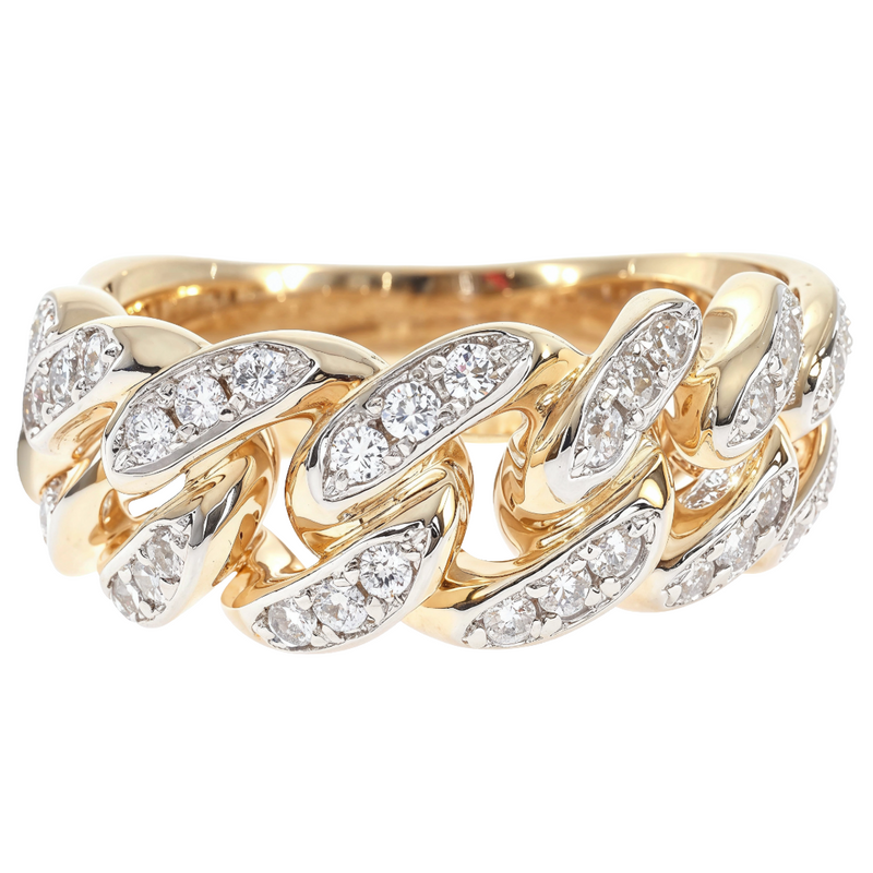 14k Yellow Gold 10mm Diamond Miami Cuban Ring 65017