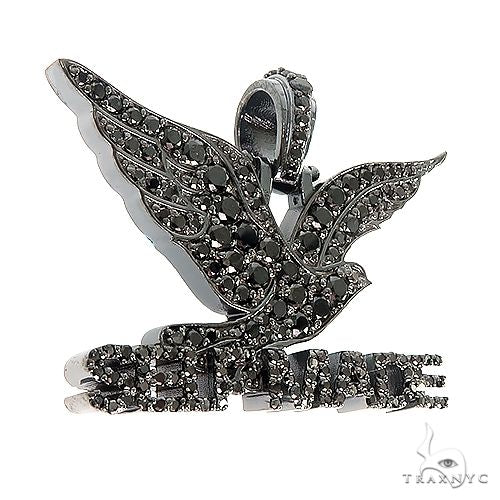 Black diamond pendant shaped like a flying bird above "SELF MADE" lettering in black stones
