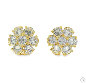 Yellow gold upside down diamond flower cluster stud earrings 13mm.
