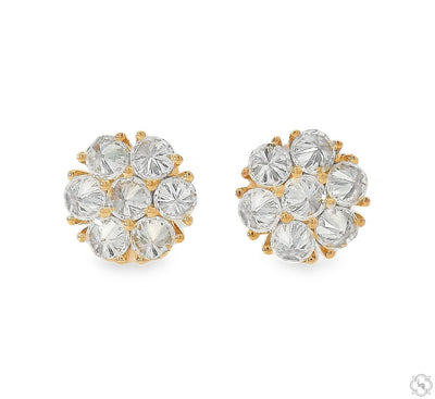 14K Gold 10PT Upside Down Diamond Flower Earrings 9 mm