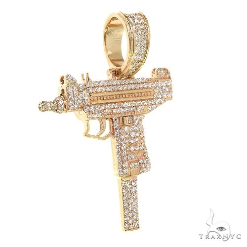 14K Gold Uzi submachine Gun Diamond Pendant, photo 2 of 7