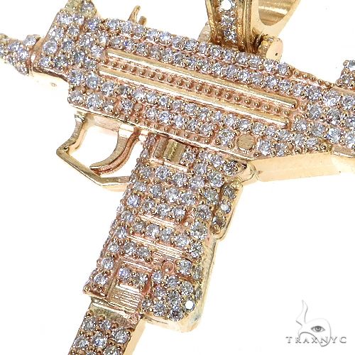 14K Gold Uzi submachine Gun Diamond Pendant, photo 3 of 7