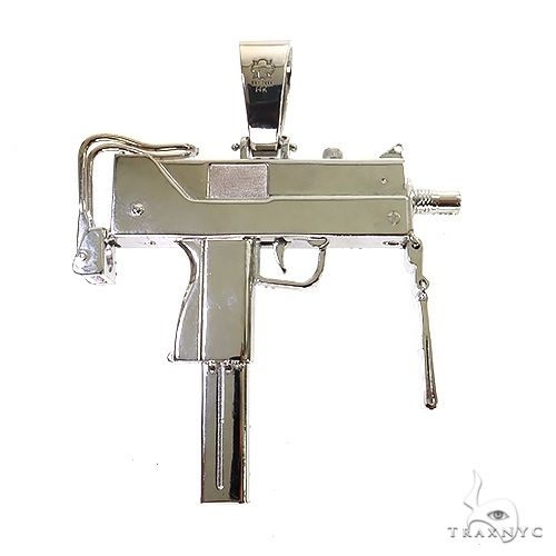 14K Gold Uzi submachine Gun Lab-Grown Diamond Pendant, photo 4 of 7